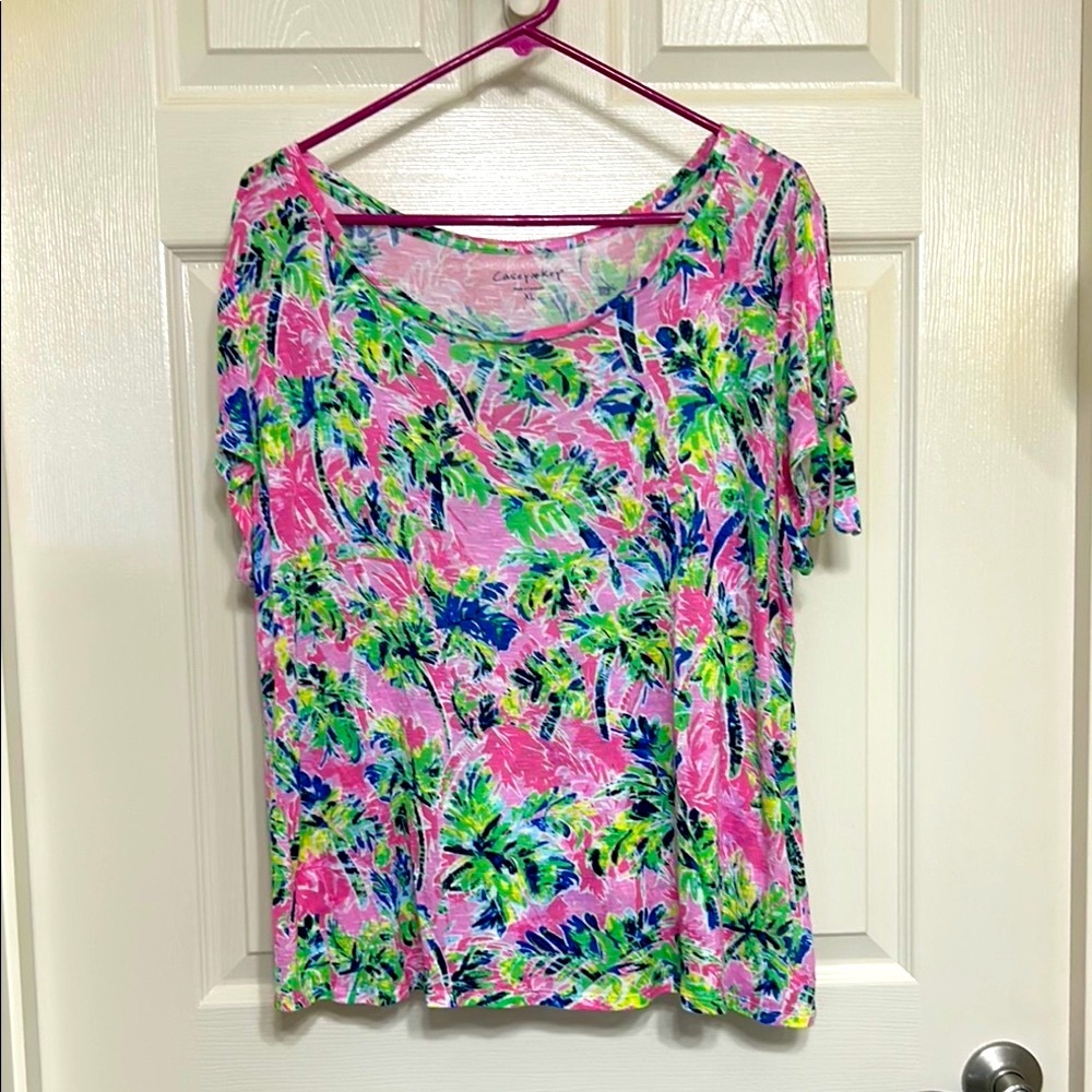 Casey Key Vibrant Tropical Top with Slits and Ties in Sleeves